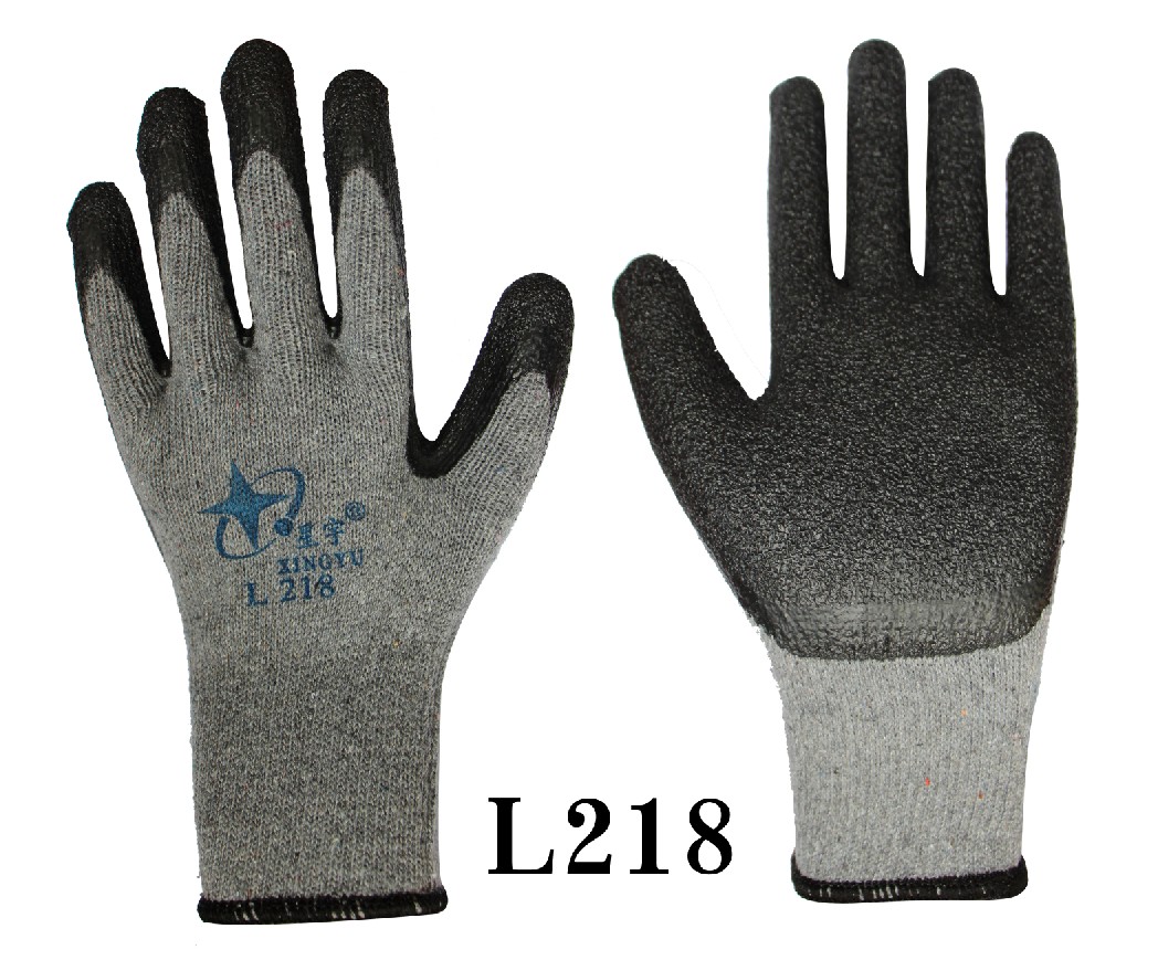 L218 十针粗涤棉纱线天然乳胶皱纹手套